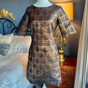 La Redoute Copper and Black Brocade 3/4 Sleeve Dress